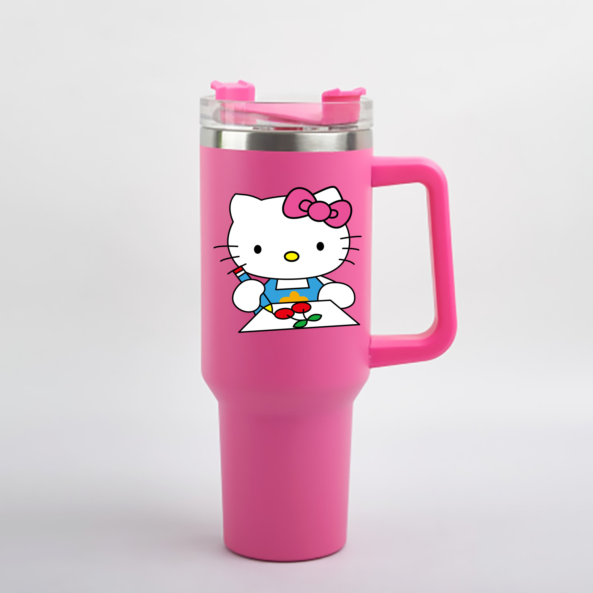 （画像用） Hello Kitty ハローキティ 1200mL車用タンブラー - クリスタルステッカー（プラスチックストロー付き）